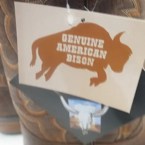 NEW ABILENE Men's 6404 12 Western Boot Antiqued Brown Bison Size 11.5 EE Wide